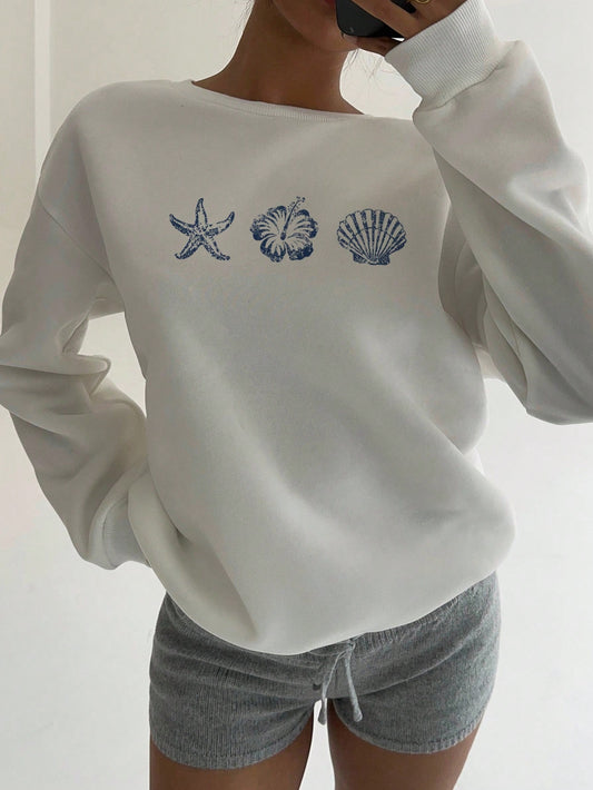 SXV 'beach’ Printed Cool Aesthetic Drop Shoulder Oversized Baggy Sweatshirt