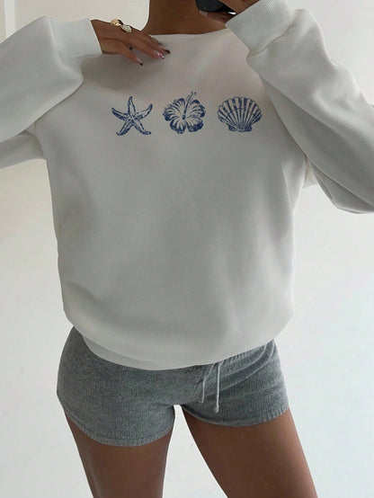 SXV 'beach’ Printed Cool Aesthetic Drop Shoulder Oversized Baggy Sweatshirt