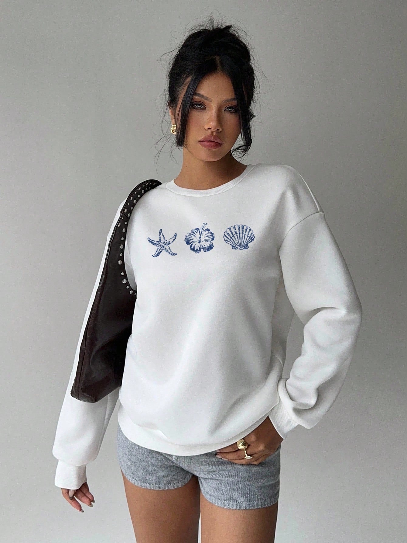 SXV 'beach’ Printed Cool Aesthetic Drop Shoulder Oversized Baggy Sweatshirt