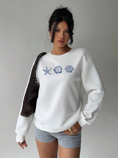 SXV 'beach’ Printed Cool Aesthetic Drop Shoulder Oversized Baggy Sweatshirt
