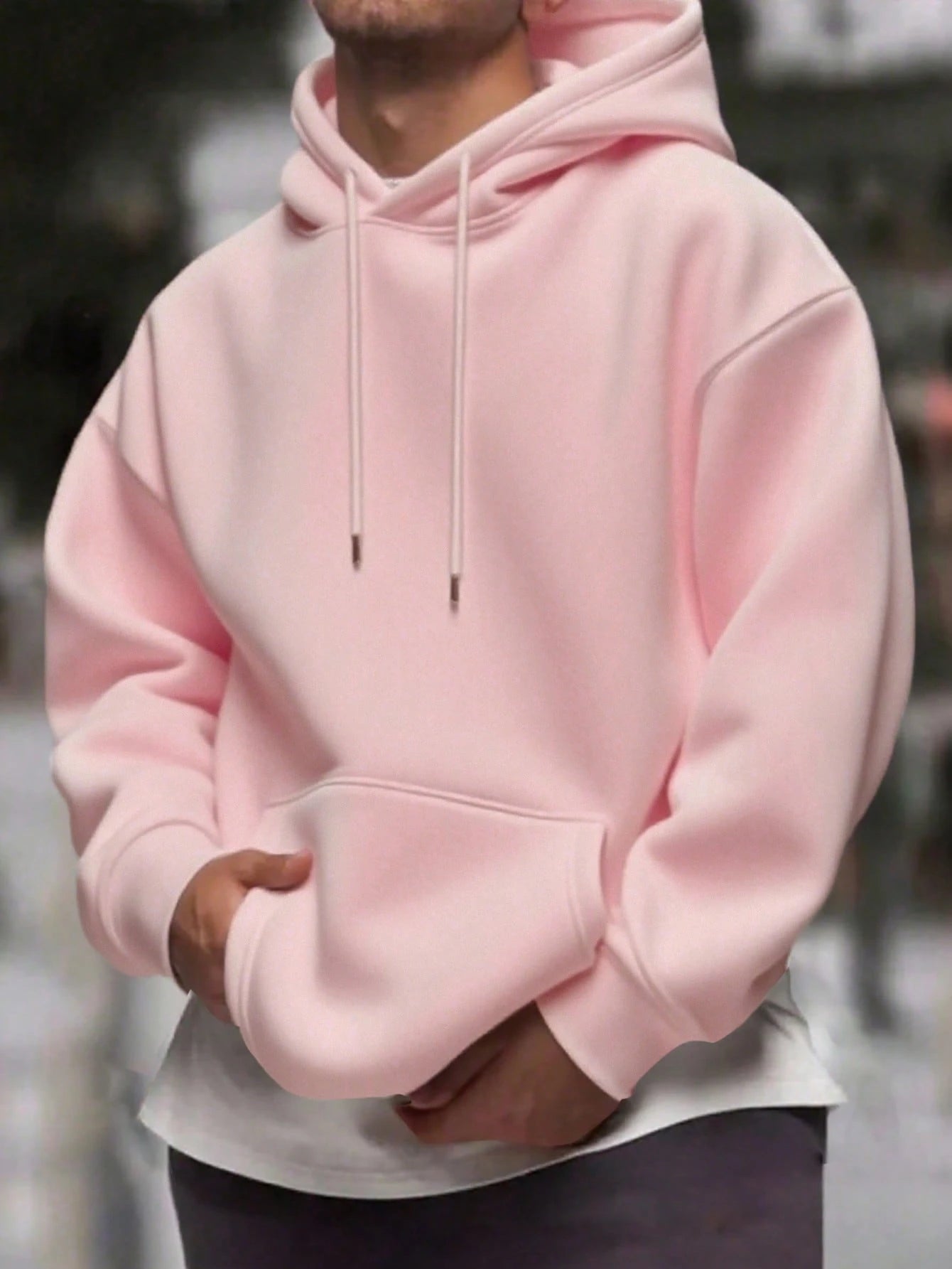 SXV Men's Solid Color Drop Shoulder Long Sleeve Drawstring Pocket Casual Hoodie, Autumn