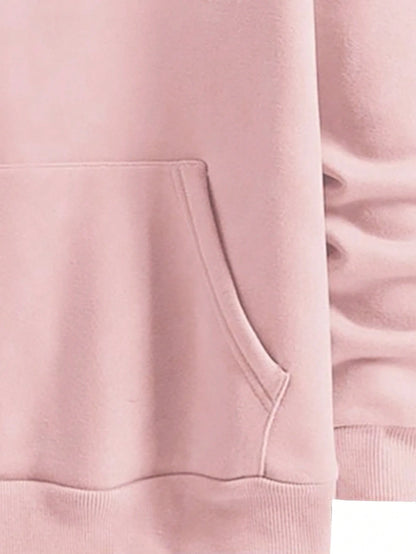 SXV Men's Solid Color Drop Shoulder Long Sleeve Drawstring Pocket Casual Hoodie, Autumn