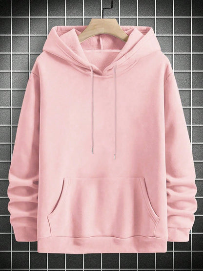 SXV Men's Solid Color Drop Shoulder Long Sleeve Drawstring Pocket Casual Hoodie, Autumn