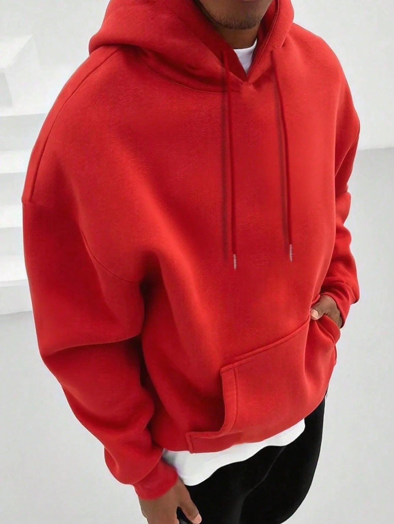 SXV Men's Solid Color Drop Shoulder Long Sleeve Drawstring Pocket Casual Hoodie, Autumn