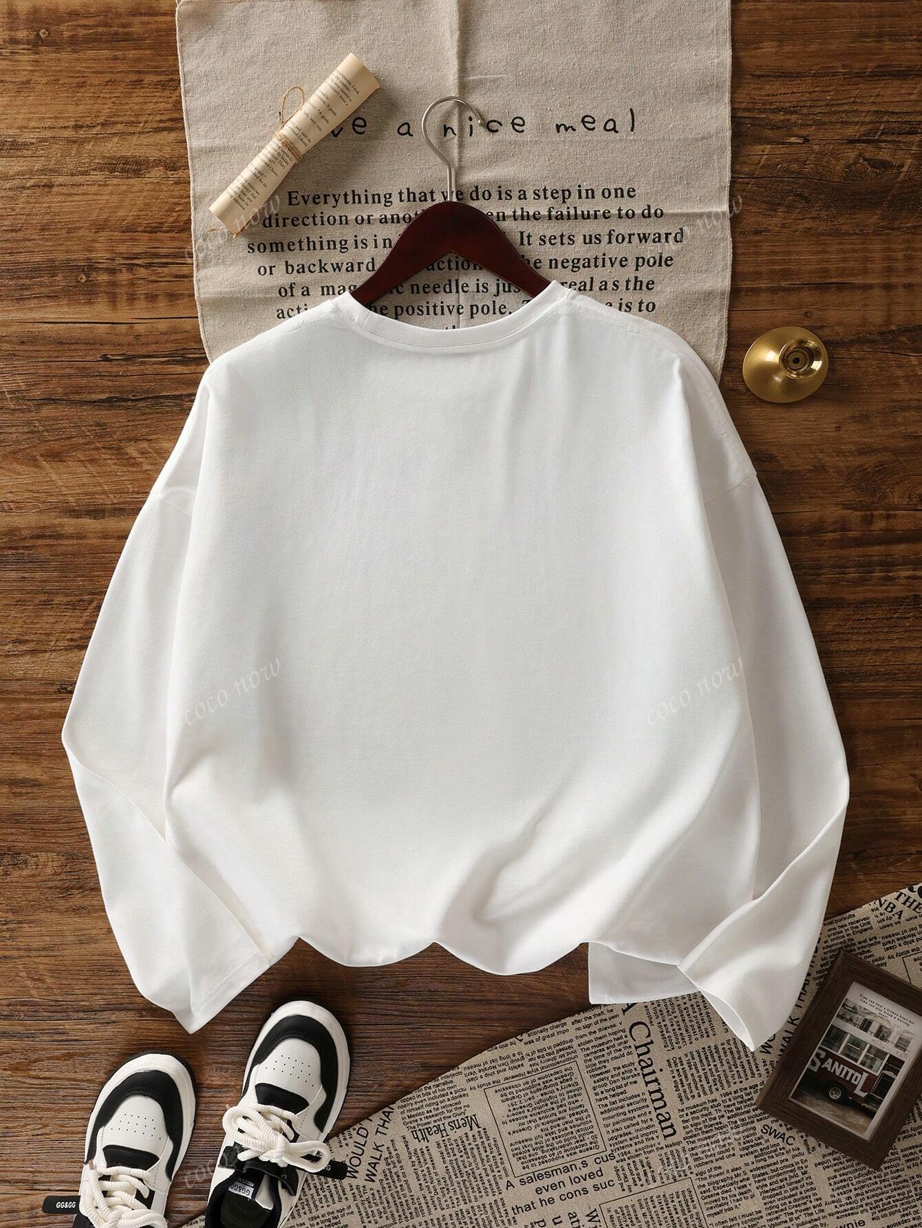 SXV 2025 Autumn New Fashion Casual Loose Long T-Shirt For Women, Letter Print Streetwear Korean Style Top