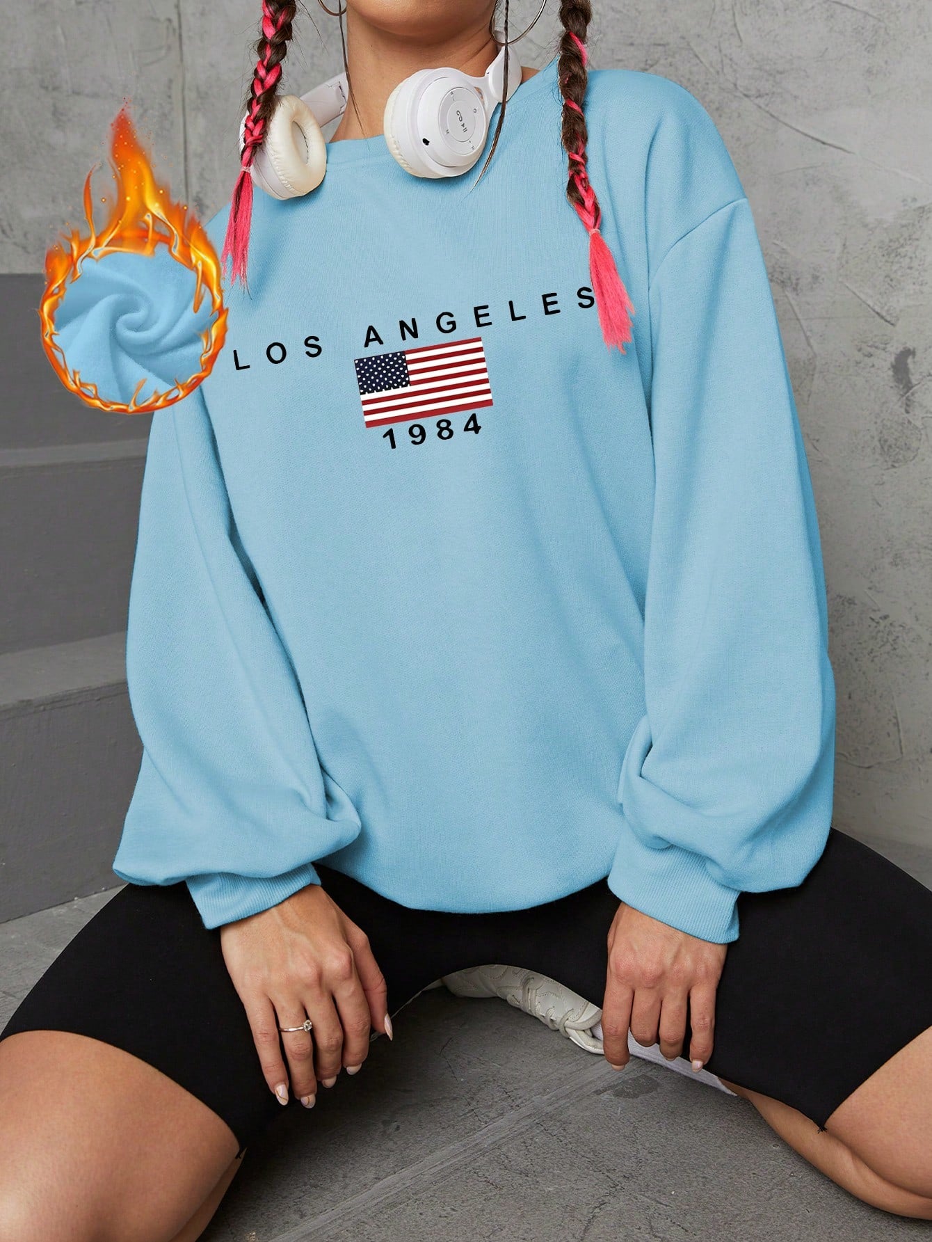 SXV Round Neck Sweatshirt, Sporty Style, Featuring The American Flag Pattern