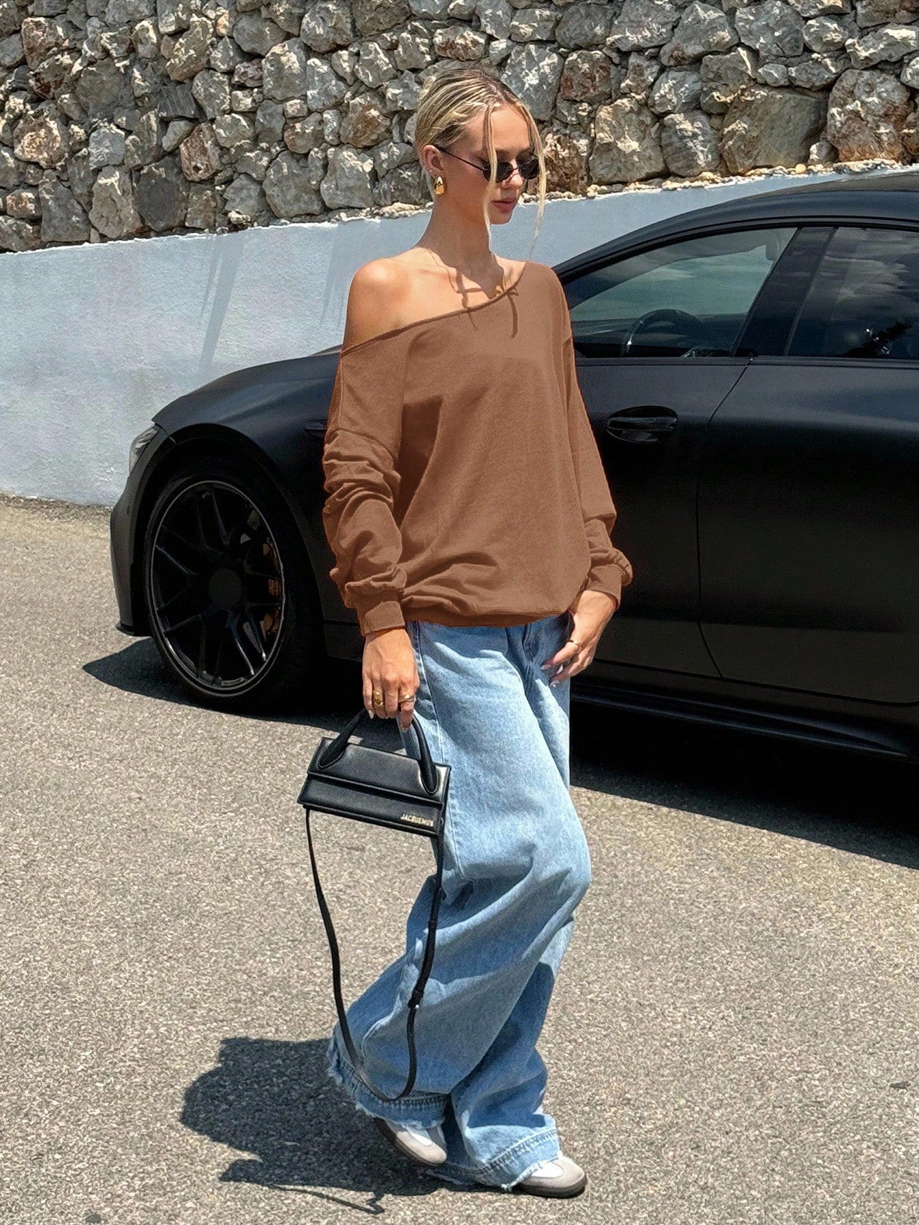 SXV Women's Autumn Open Shoulder Red Oversized Sweatshirt