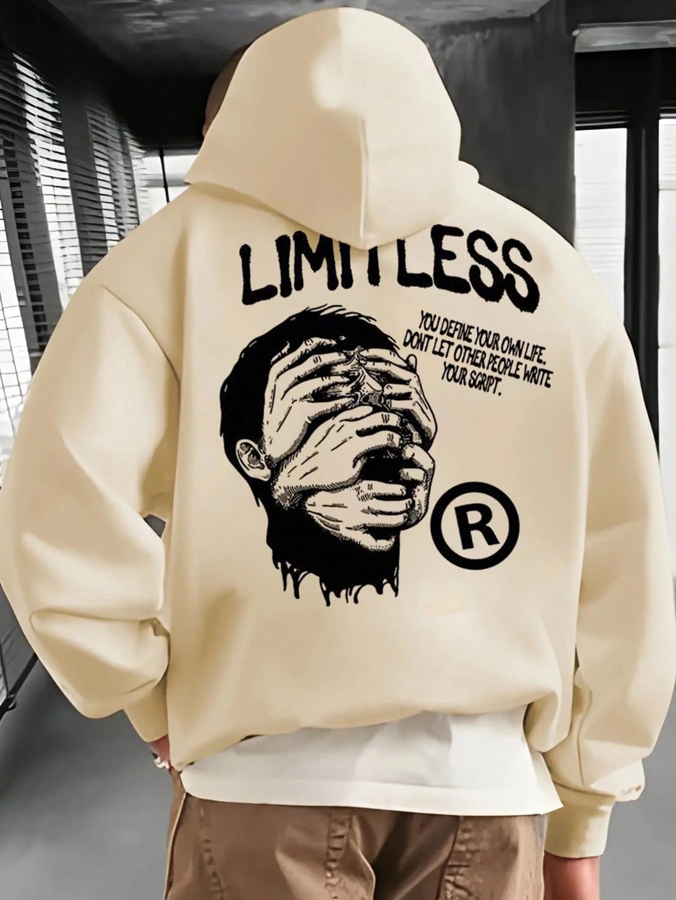 SXV LIMITLESS Men's Letter Print Long Sleeve Drawstring Pocket Hoodie Sweatshirt, Fall