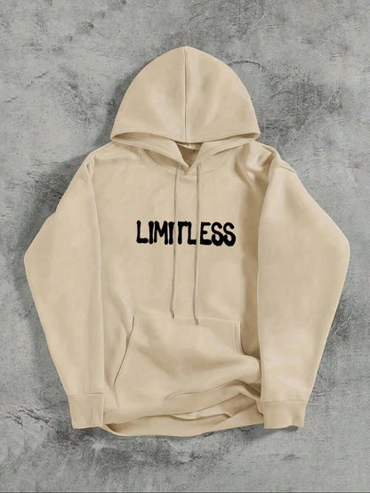 SXV LIMITLESS Men's Letter Print Long Sleeve Drawstring Pocket Hoodie Sweatshirt, Fall