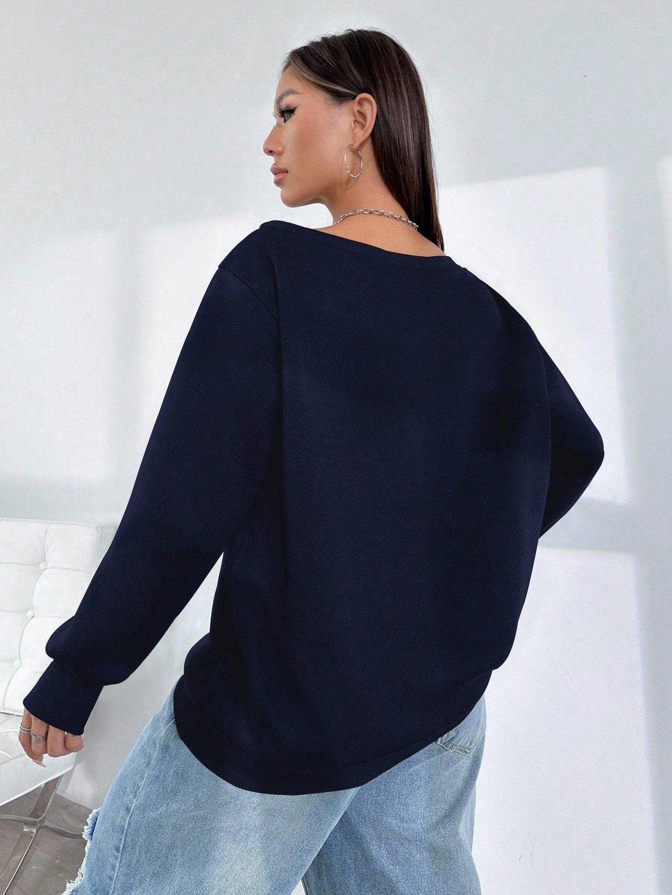SXV Women's Casual Everyday Solid Color Asymmetrical Neck Loose Pullover Sweatshirt