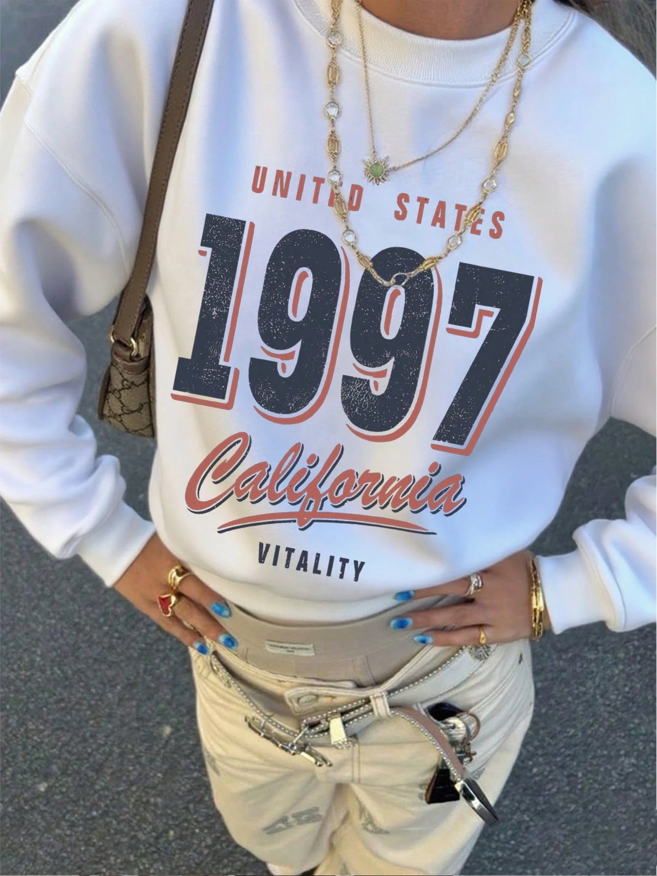 SXV Women's Casual Minimalist 1997 Graphic Crew Neck Sweatshirt