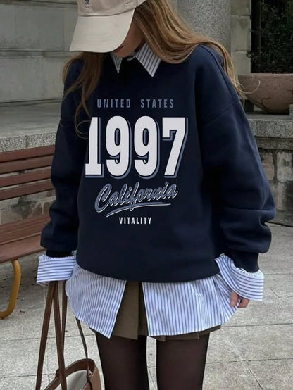 SXV Women's Casual Minimalist 1997 Graphic Crew Neck Sweatshirt