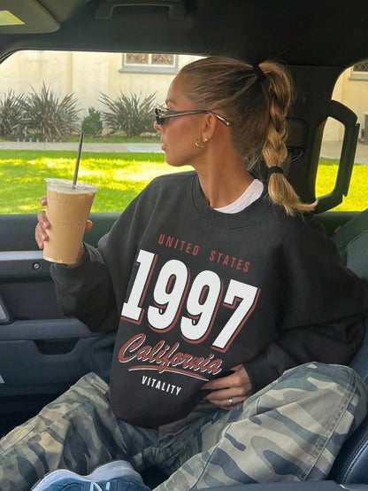 SXV Women's Casual Minimalist 1997 Graphic Crew Neck Sweatshirt