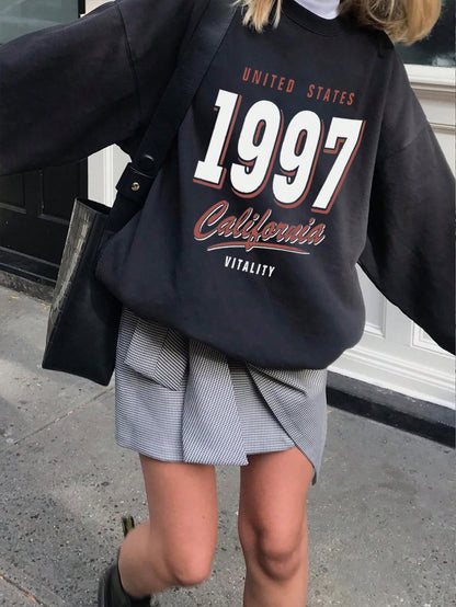 SXV Women's Casual Minimalist 1997 Graphic Crew Neck Sweatshirt