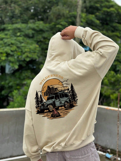 SXV Men's Outdoor Landscape Artwork Forest Camping Element Print Long Sleeve Casual Fleece Hoodie