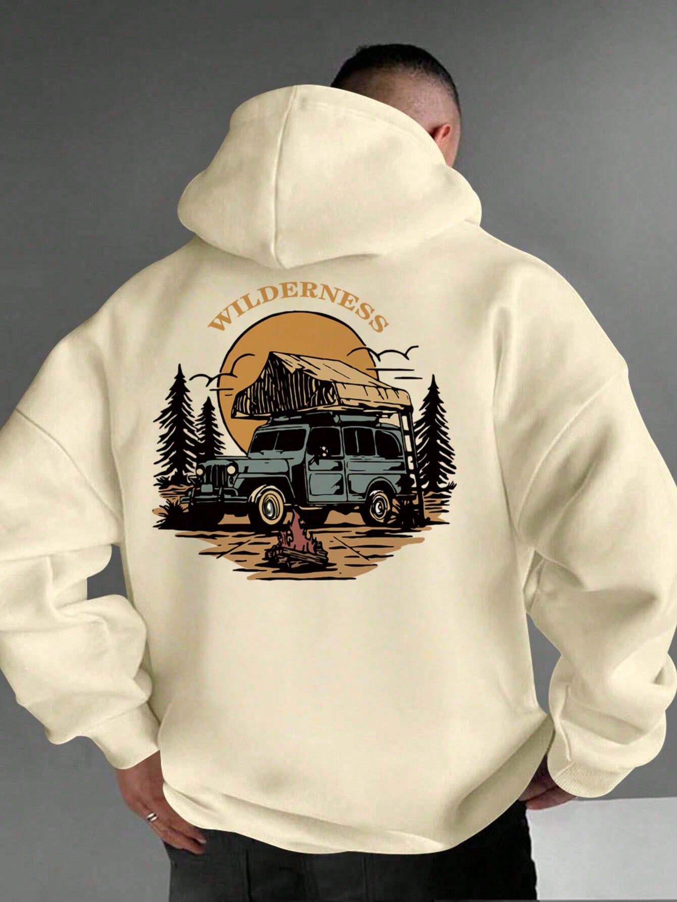 SXV Men's Outdoor Landscape Artwork Forest Camping Element Print Long Sleeve Casual Fleece Hoodie