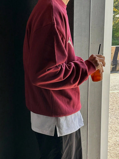 SXV Autumn Wine Red Berries Color Letter Print Design Short Loose Fit Men Pullover Sweatshirt