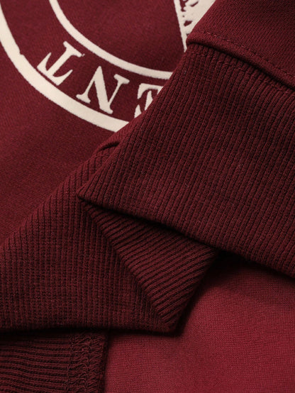 SXV Autumn Wine Red Berries Color Letter Print Design Short Loose Fit Men Pullover Sweatshirt