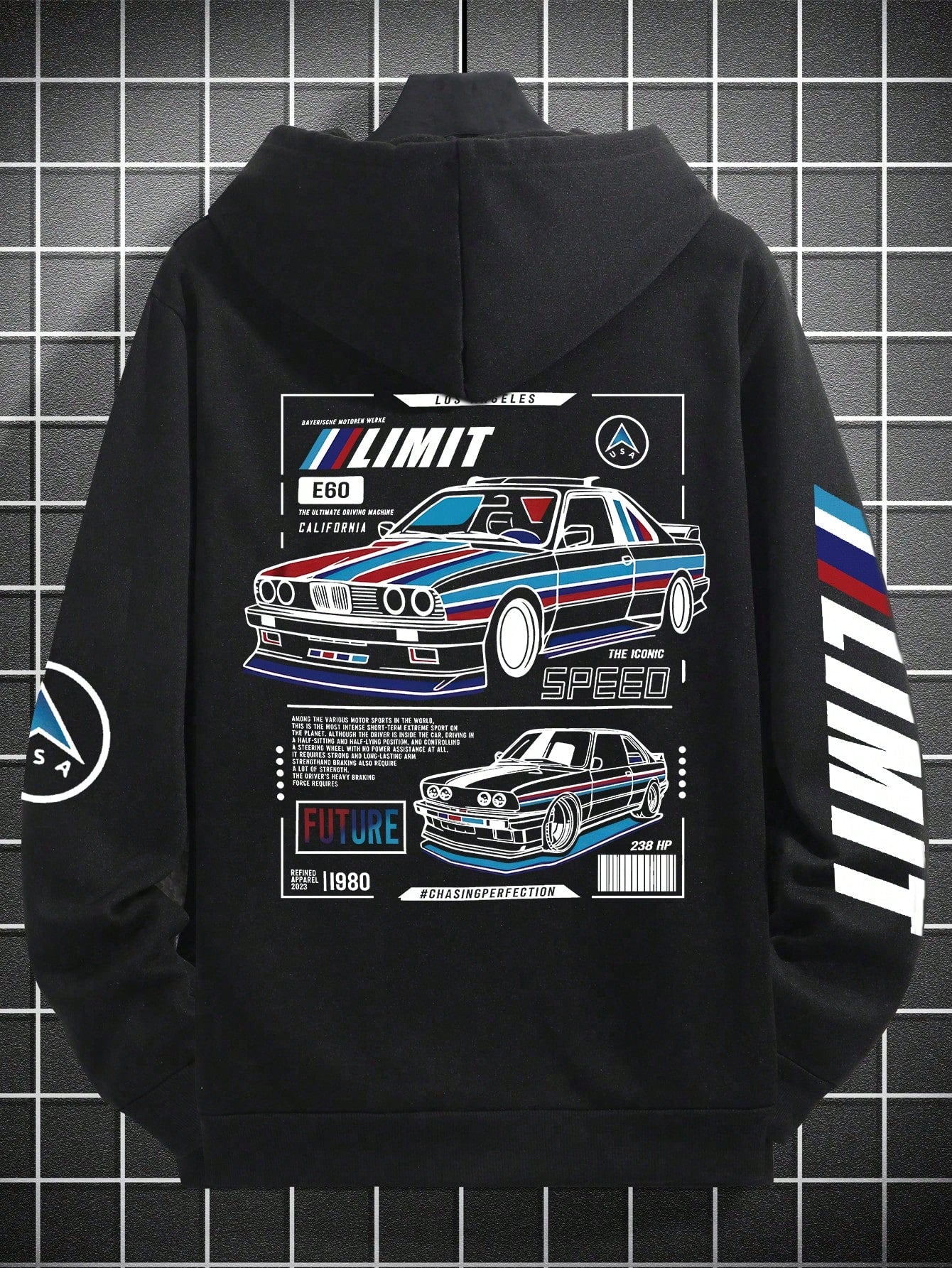 SXV LIMIT Casual Loose Fit Car Graphic Thermal Lined Hoodie Sweatshirt, Autumn