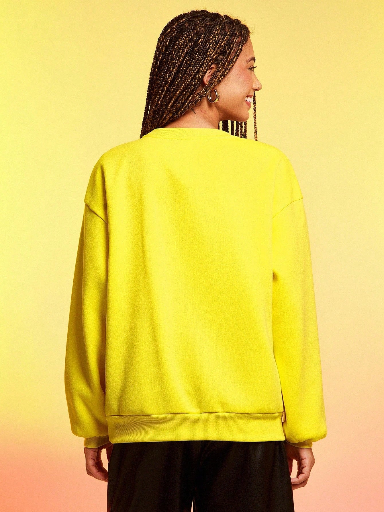 SXV Women Cute Cartoon Face Print Drop Shoulder Loose Crew Neck Long Sleeves Fleece Sweatshirt