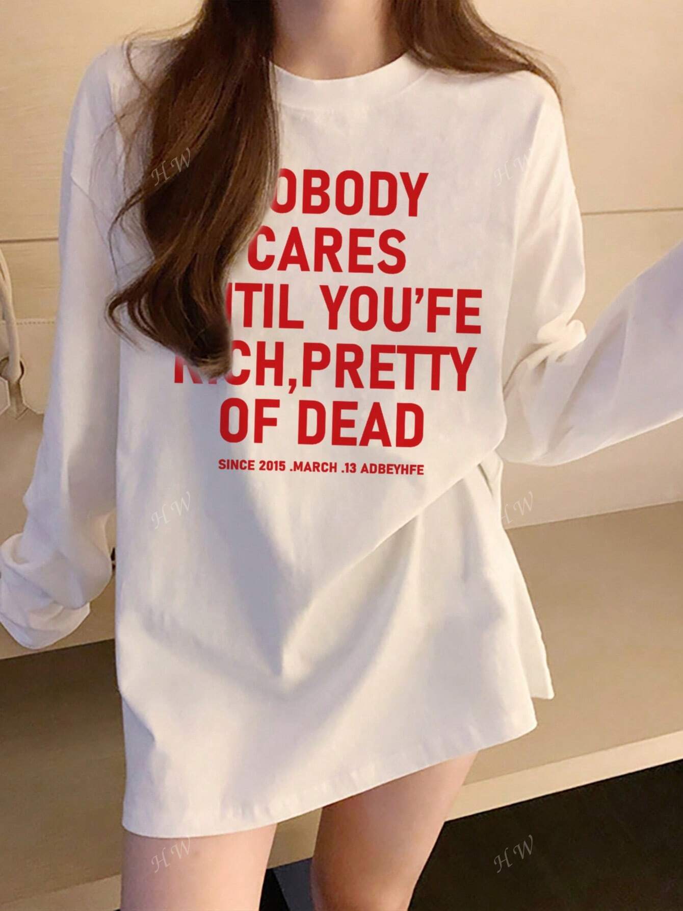 SXV Nobody cares until Women's Casual Cotton Letter Print Round Neck Long Sleeve T-Shirt, Loose Fit & Versatile