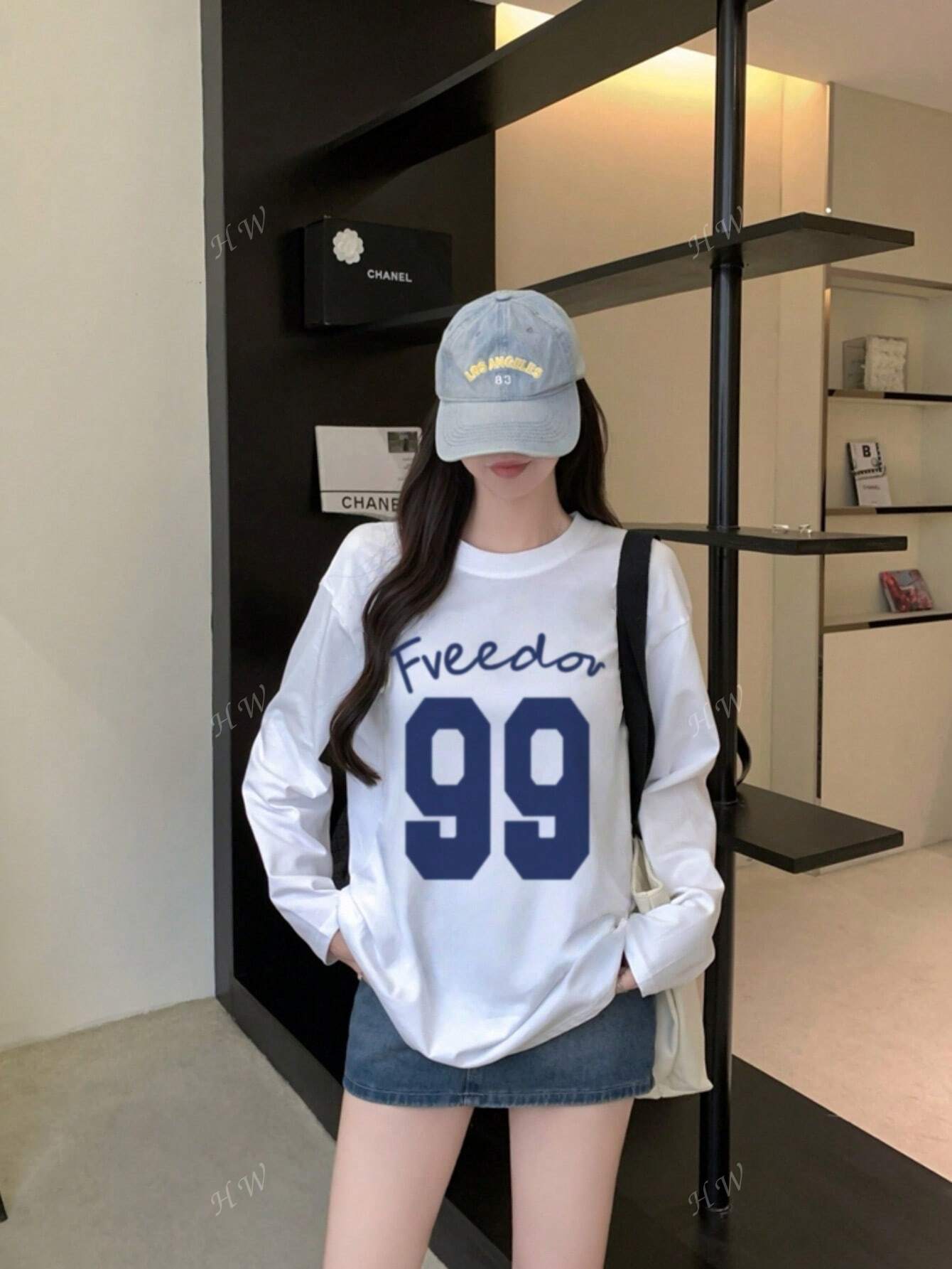 SXV 1pc Women's Casual Round Neck Numeric Print Sporty Pattern Cotton Loose Fit Long Sleeve T-Shirt, Versatile For Autumn