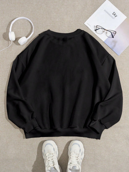 SXV Casual Braids Punk Tattoo Graphics Round Neck Loose Fit Women Sweatshirt