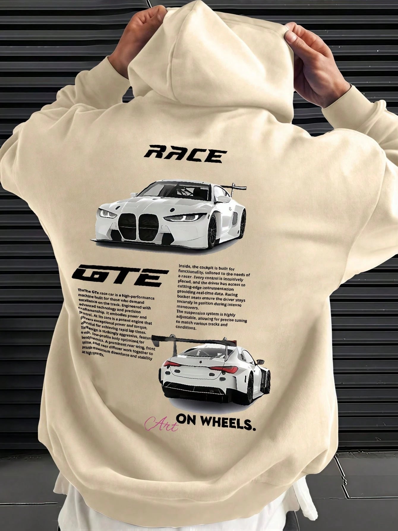 SXV Letter & Racing Car Print Drop Shoulder Long Sleeve Drawstring Casual Hoodie With Pocket