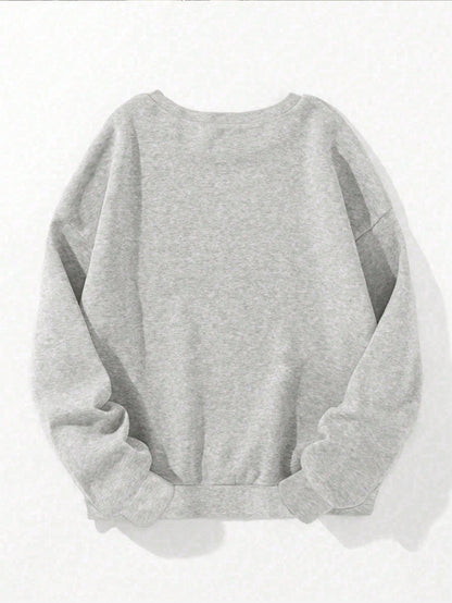 SXV Mentally ill but totally chill Women's Casual Loose Fit Slogan & Skull Print Crew Neck Long Sleeve Sweatshirt