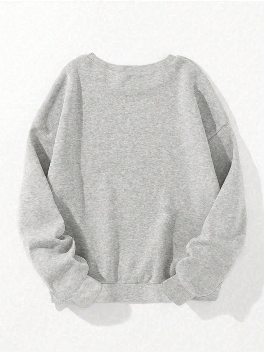 SXV Mentally ill but totally chill Women's Casual Loose Fit Slogan & Skull Print Crew Neck Long Sleeve Sweatshirt