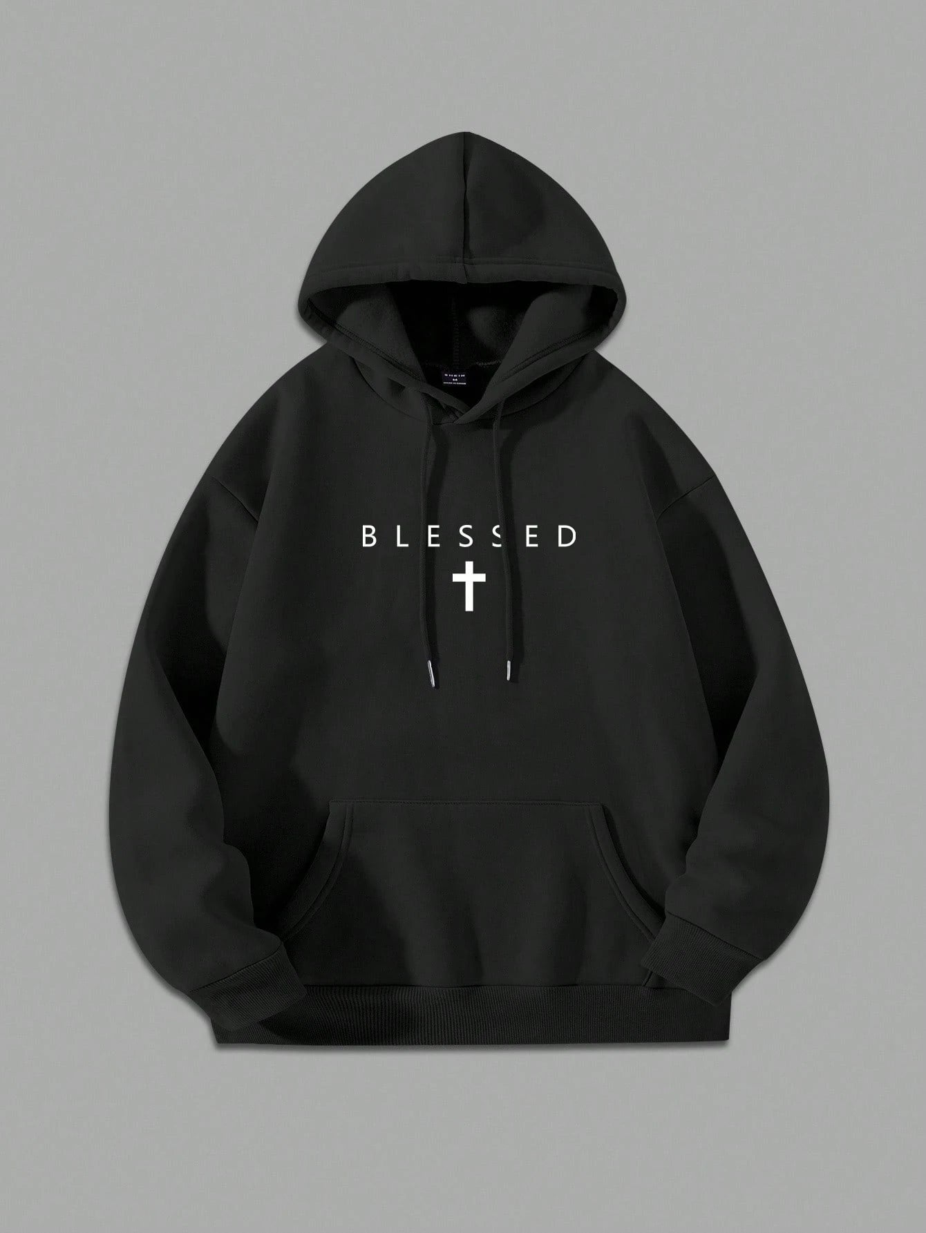 SXV BLESSED printed Winter Long Sleeve Black Hoodie Sweatshirt With Bless Cross Print Oversized Style