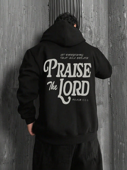 SXV Men's Casual Hoodie With Praise The Lord Slogan Print, Streetwear Style For Autumn