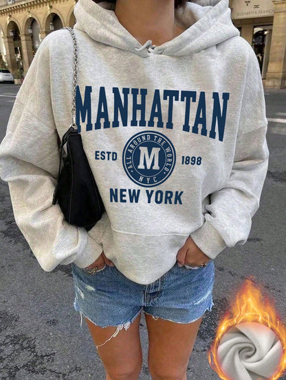 SXV Women's Casual Ins-Style Blue Letter Print Hoodie Sweatshirt