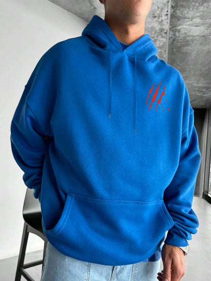 SXV NEVER GIVE UP Letter Slogan & Scratch Print Casual Loose Fit Hoodie Sweatshirt