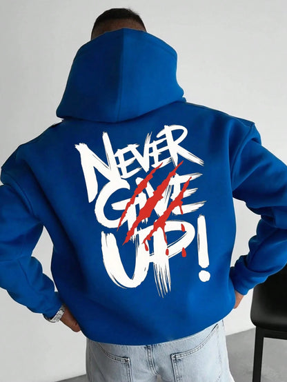 SXV NEVER GIVE UP Letter Slogan & Scratch Print Casual Loose Fit Hoodie Sweatshirt