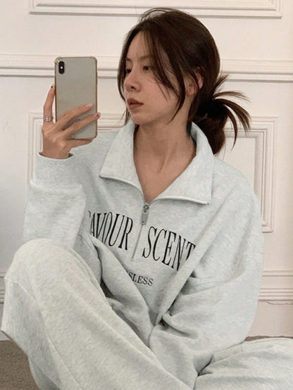 SXV Favour printed half zip up Women's Solid Color Long Sleeve Loose Fit Pullover Sweatshirt