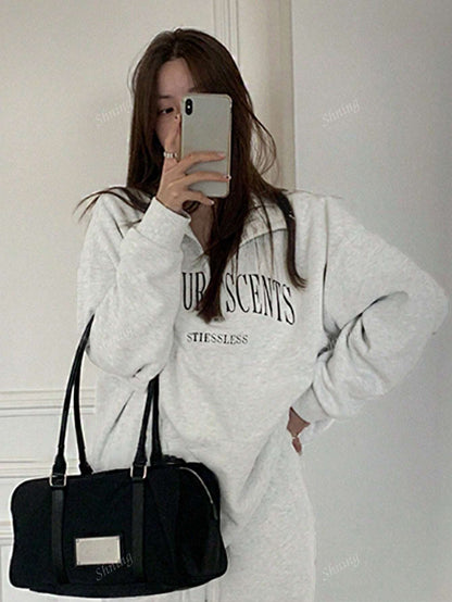 SXV Favour printed half zip up Women's Solid Color Long Sleeve Loose Fit Pullover Sweatshirt