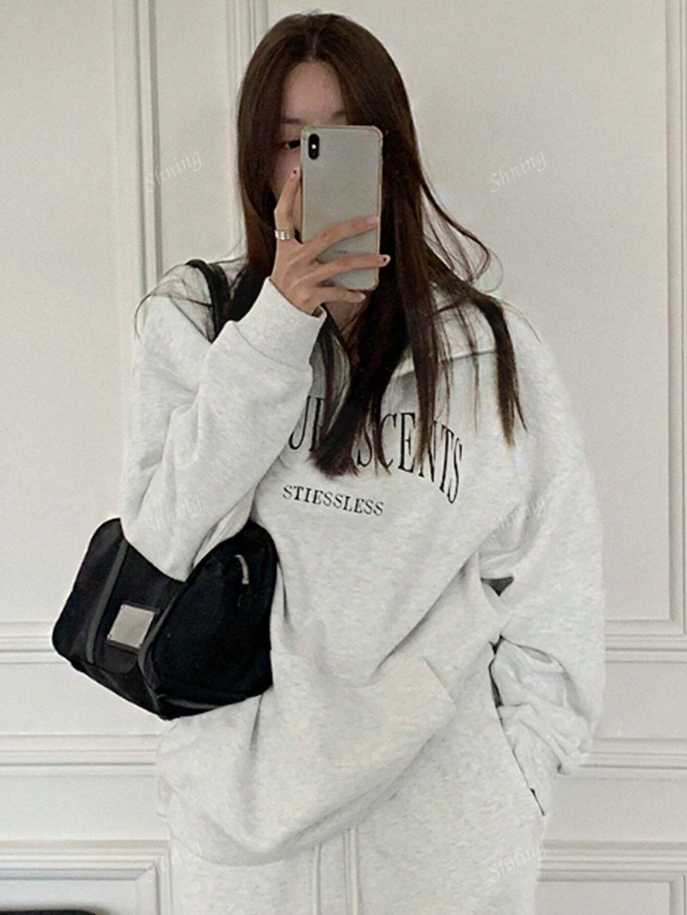 SXV Favour printed half zip up Women's Solid Color Long Sleeve Loose Fit Pullover Sweatshirt