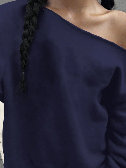 SXV Women's Autumn Open Shoulder Red Oversized Sweatshirt