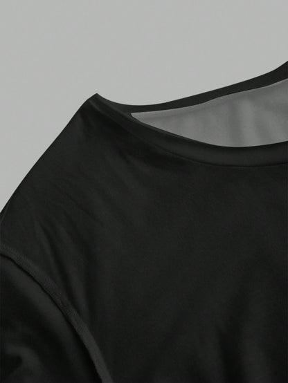 SXV Casual Minimalist Lip Print Off Shoulder Loose Short Sleeve T-Shirt For Women