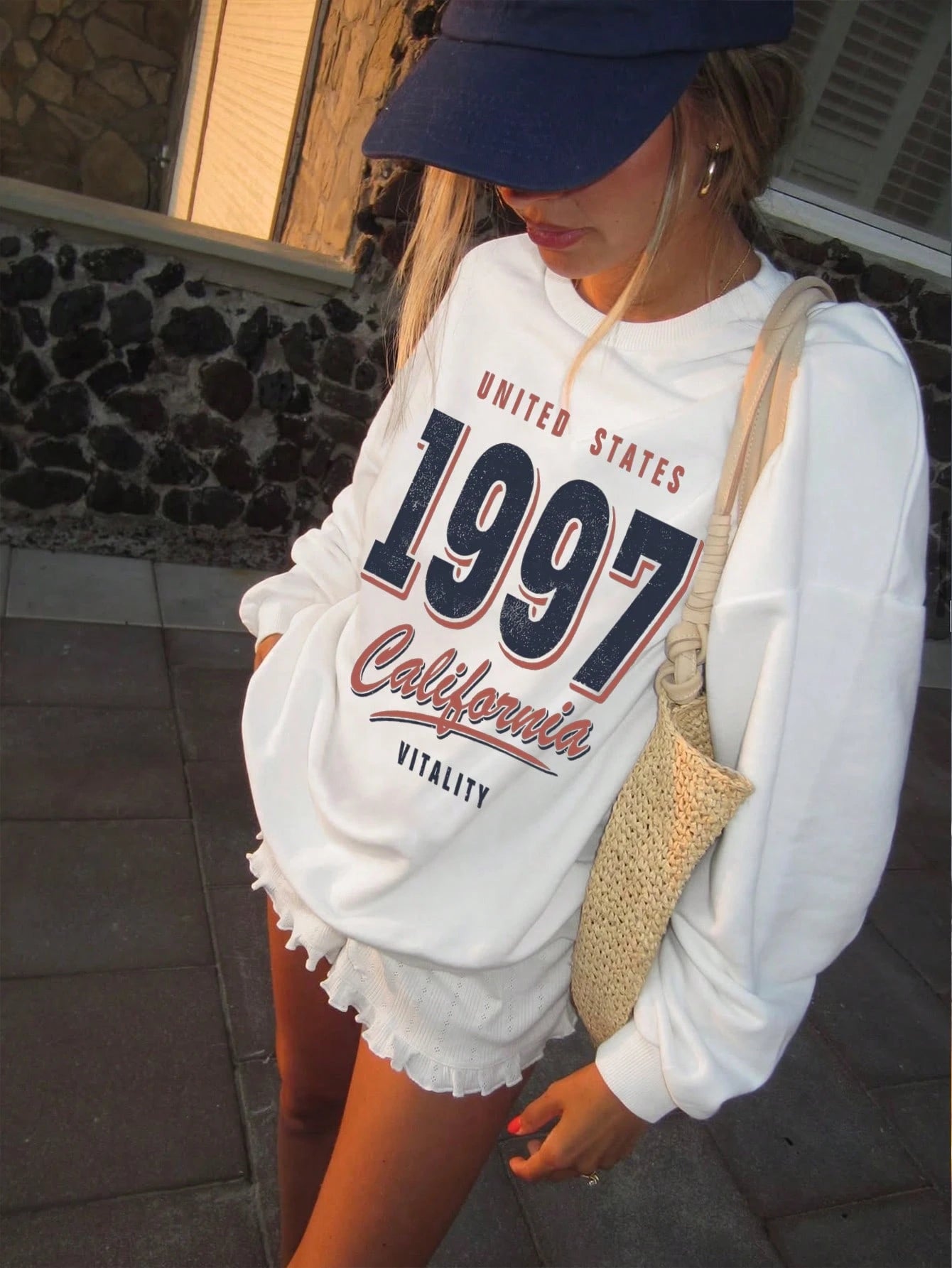 SXV Women's Casual Minimalist 1997 Graphic Crew Neck Sweatshirt