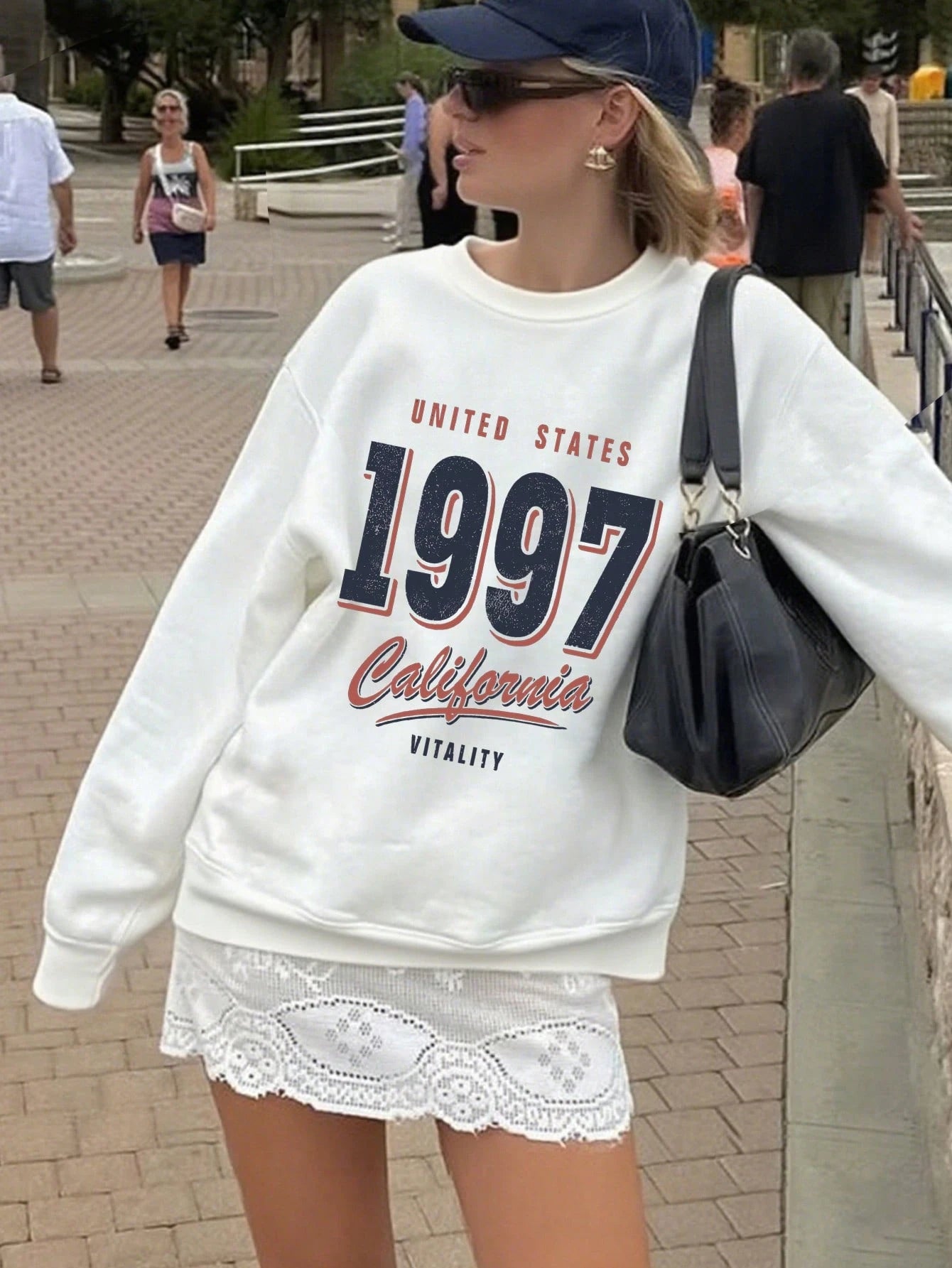 SXV Women's Casual Minimalist 1997 Graphic Crew Neck Sweatshirt