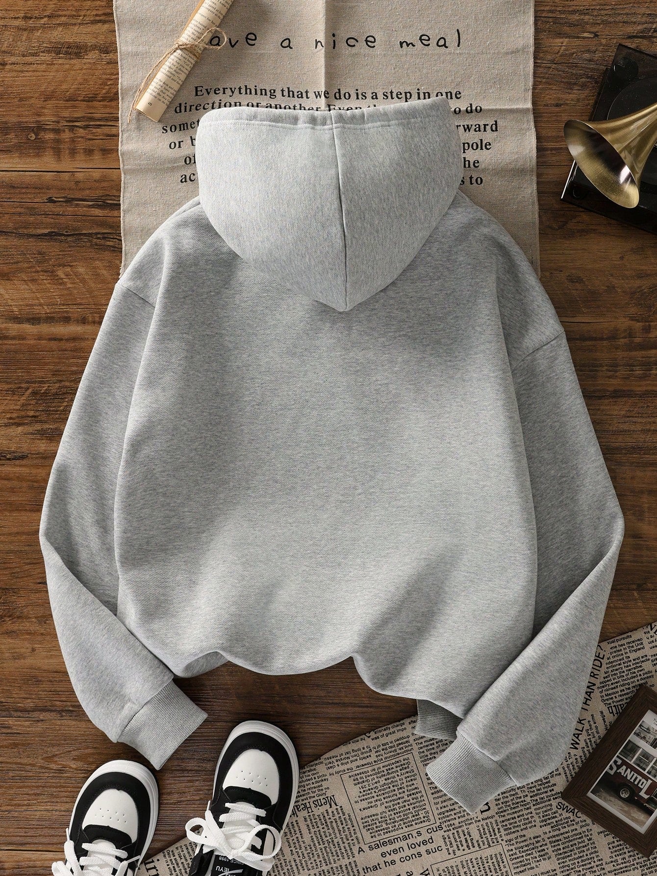 SXV Winter New Simple Ins 23 Graphic Print Casual Crew Neck Dark Grey Fashionable Versatile Pullover Hoodie