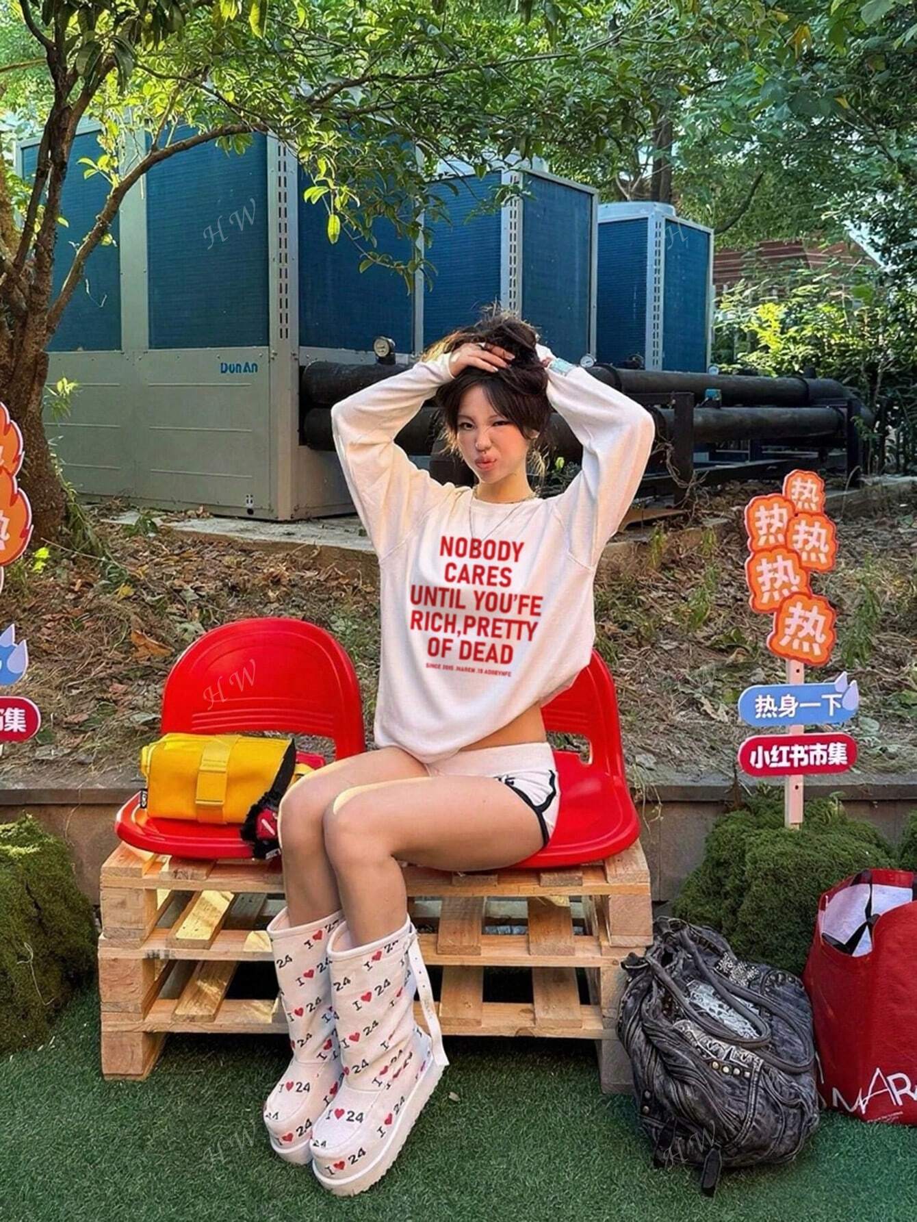 SXV Nobody cares until Women's Casual Cotton Letter Print Round Neck Long Sleeve T-Shirt, Loose Fit & Versatile
