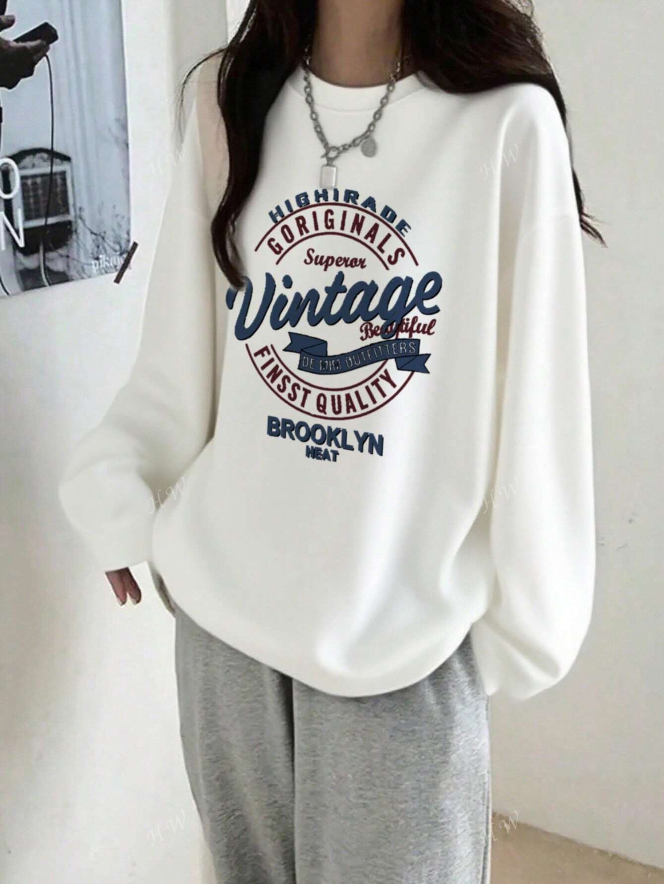 SXV Vintage Women's Casual Cotton Letter Print Round Neck Long Sleeve T-Shirt, Loose Fit & Versatile, Spring