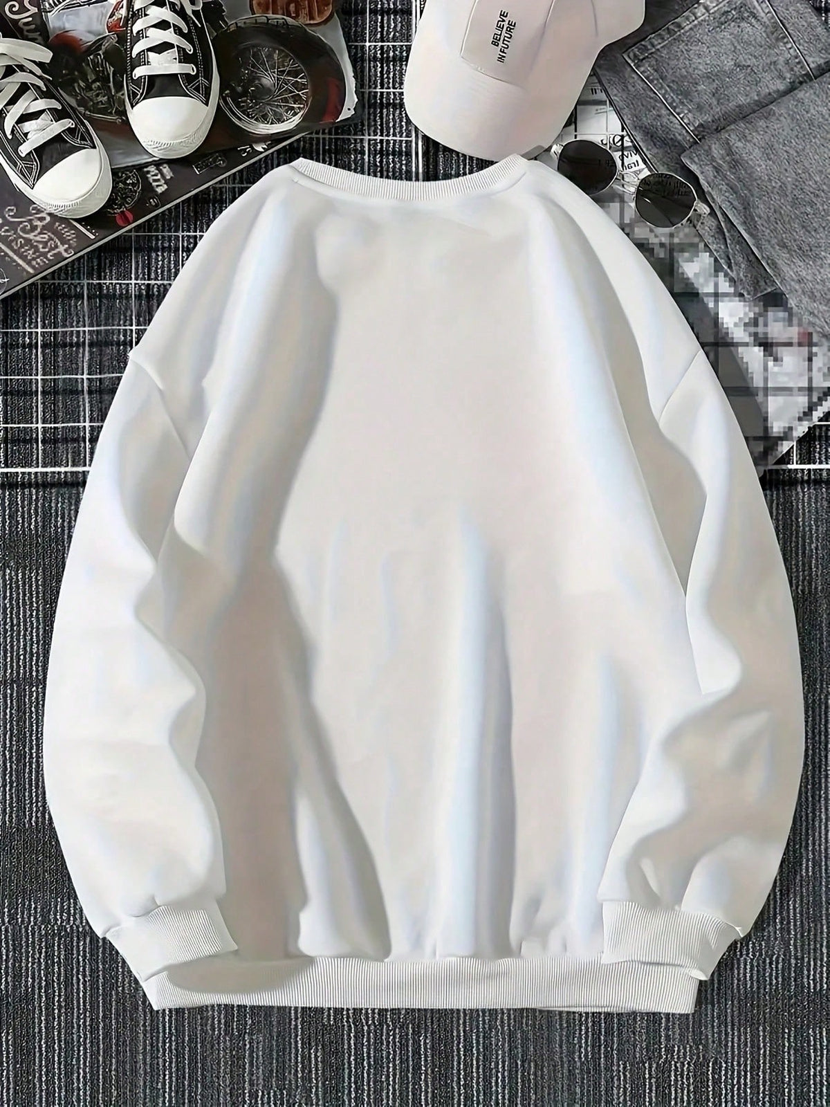 SXV SUNDAY FUNDAY Print Crew Neck Short Pullover Sweatshirt