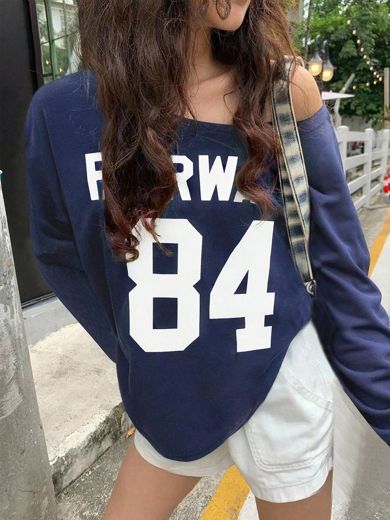SXV Women's Casual off shoulder Forward Letter & Number Print Top, Autumn