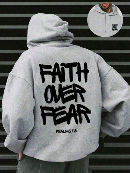 SXV Faith Over Fear, Letter Print Pocket Hoodie