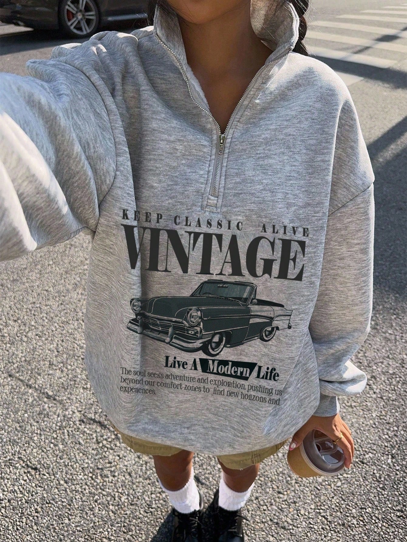 SXV vintage hlaf zipper full sleeves pullover sweatshirt