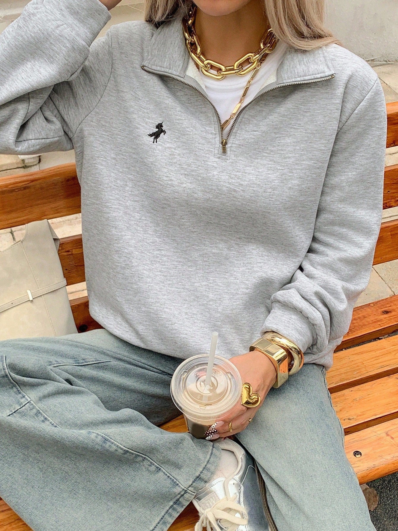 SXV Women's Embroidered Half-Zip Sweatshirt, Autumn